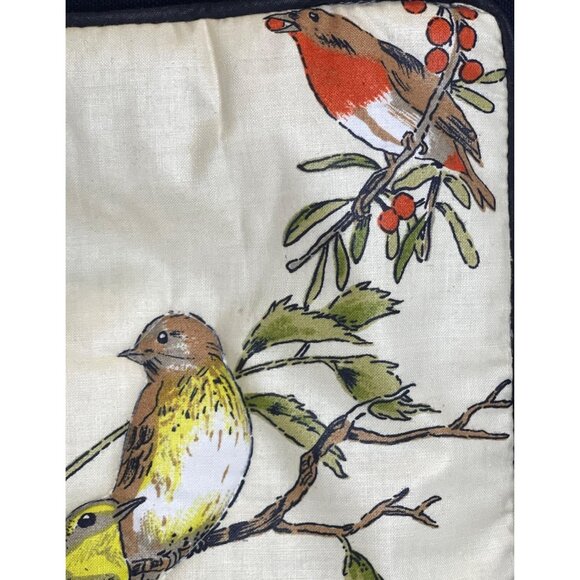 Quilted Bird Tote Bag Purse Lined Black Fabric Handbag Pocket Blue Jay Vintage - Picture 8 of 12